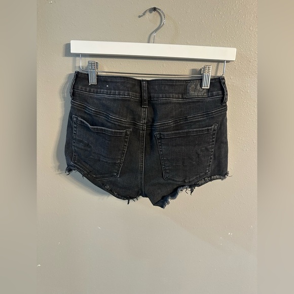 🚫sold🚫American Eagle Black Lace Denim Shorts Hi Rise Shortie - Picture 3 of 5